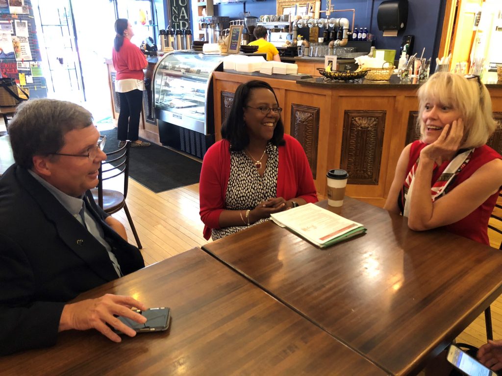 Dean Linda Scott and DNP Program Director Pay McGranahan discuss future legislative initiatives to help address the nursing shortage facing Wisconsin with Rep. Pay Snyder of Schofield.