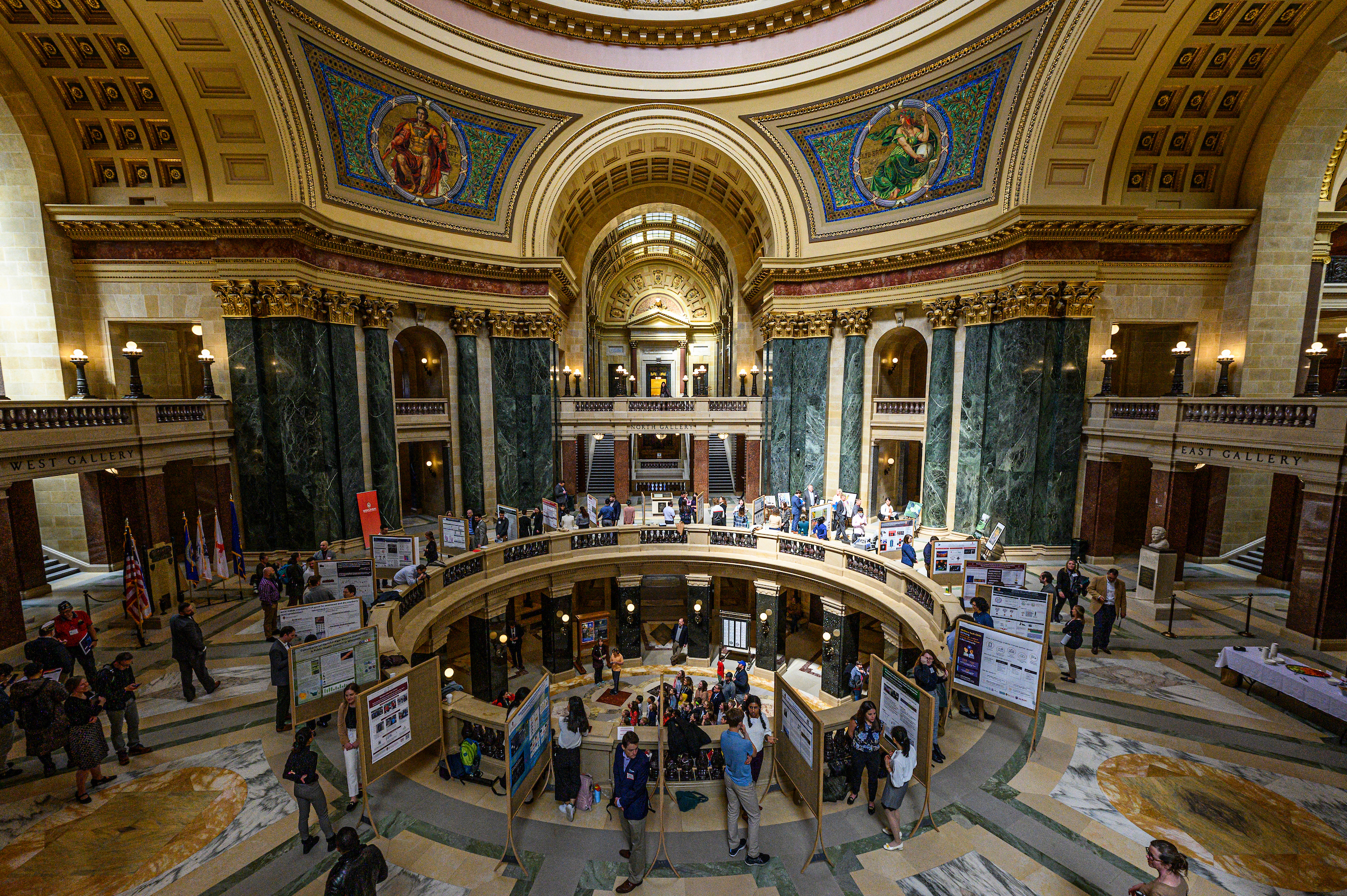 View of the rotunda inside the Wisconsin state capitol building.